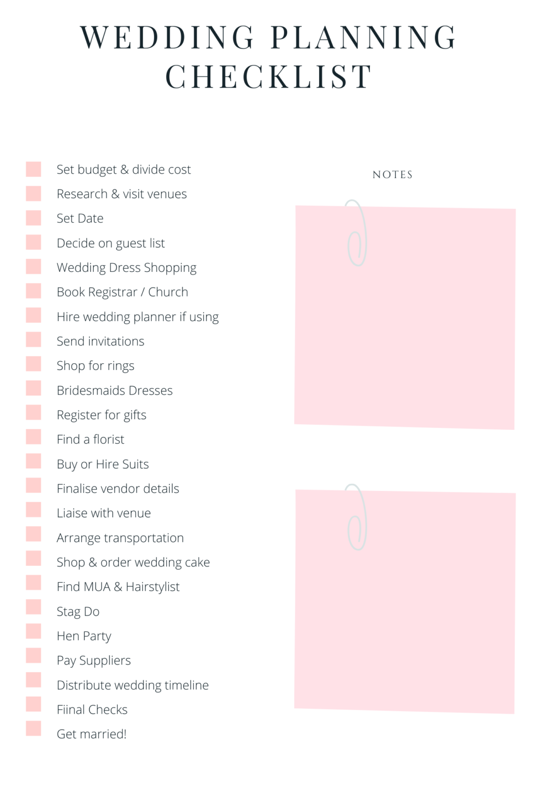 Wedding Checklist Free Printable Planner Wedding Checklist Printable